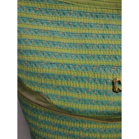 Eric Javits Multicolor Leather Strap Gold Metallic Bag Straw Canvas Stripes - Picture 9 of 12